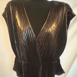 BR Bronze Pleated Cap Sleeve Blouse